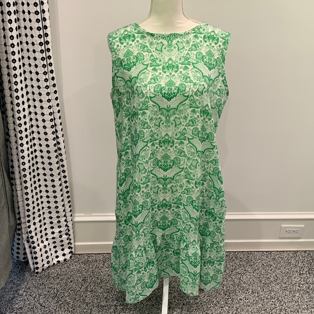 Cotton Frais Sleeveless Green Printed Shift Dress. XL